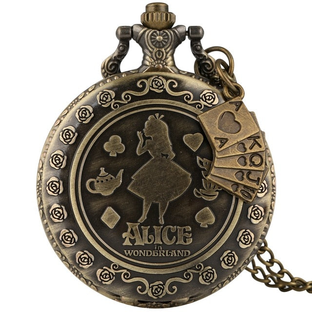 Alice in Wonderland Pocket Watch Necklace in Bronze