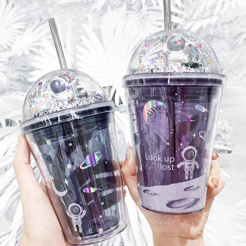 Unicorn Straw Cup New Fashion Colorful Double Layer Plastic Cup